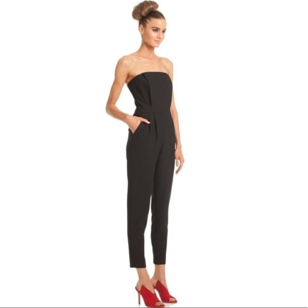 TRINA TURK gray Edda strapless jumpsuit with pockets 10